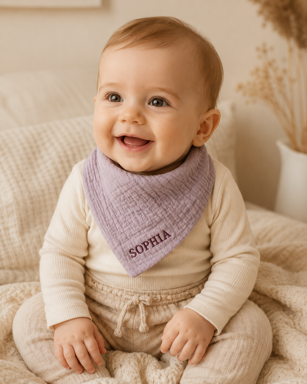 Personalisiertes Musselinlätzchen mit Stickerei- Baby Dreieckstuch