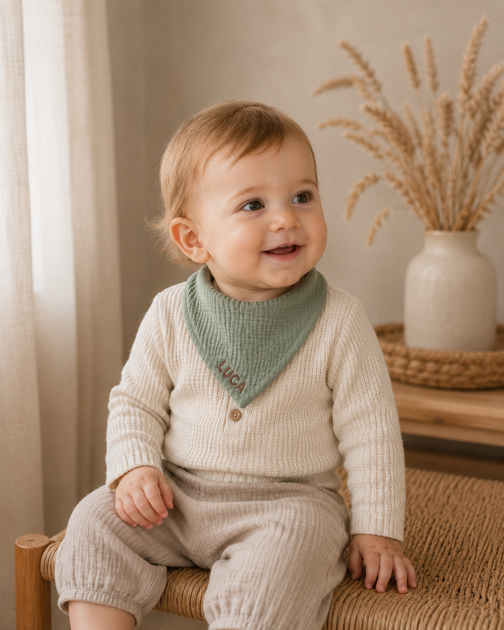Personalisiertes Musselinlätzchen mit Stickerei- Baby Dreieckstuch
